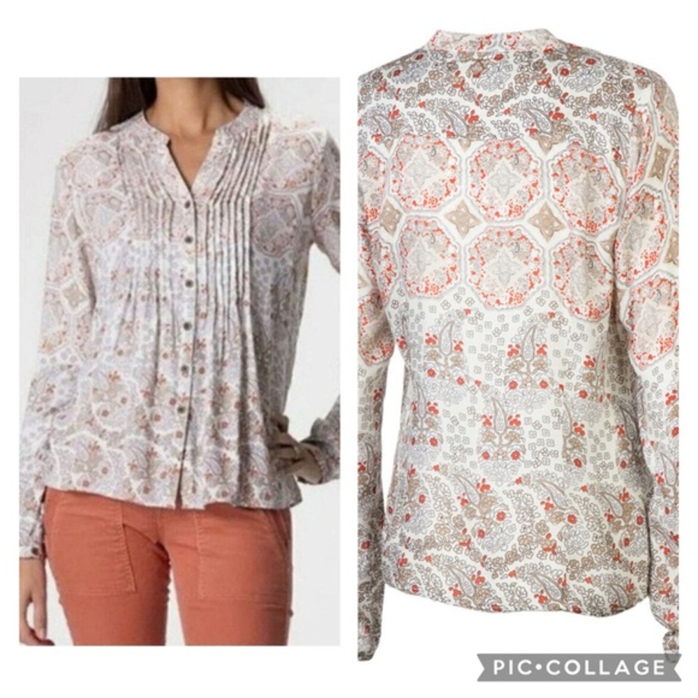 Prana Evelyn Pintuck Floral Blouse Sz Medium